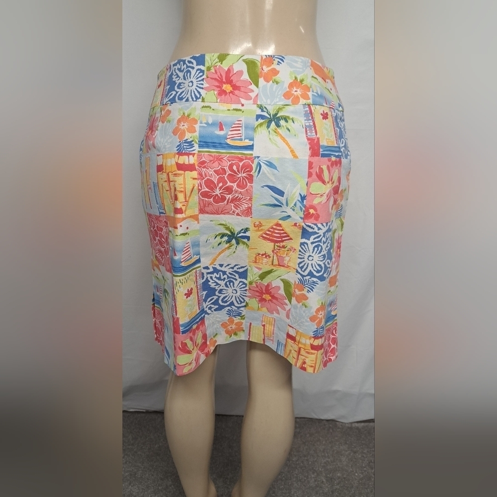 Talbots Petites 12 Mini Skirt Cotton Spandex Beach Colorful Hidden Zipper - Picture 2 of 6